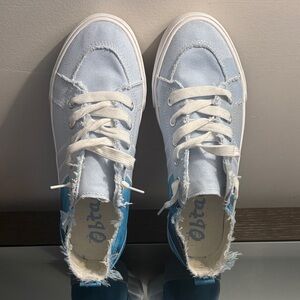 Obtaom Blue Frayed Canvas Slip-On Sneakers